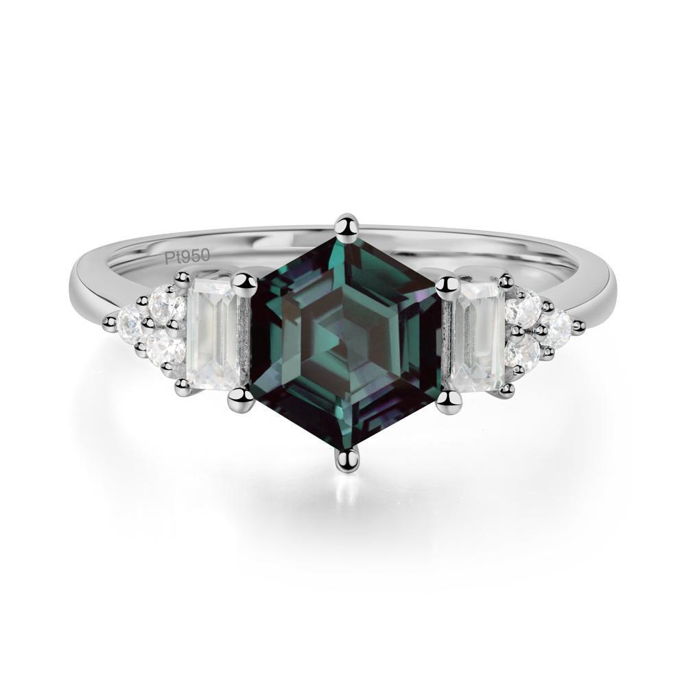 Hexagon Alexandrite Ring with Baguette - LUO Jewelry #metal_platinum
