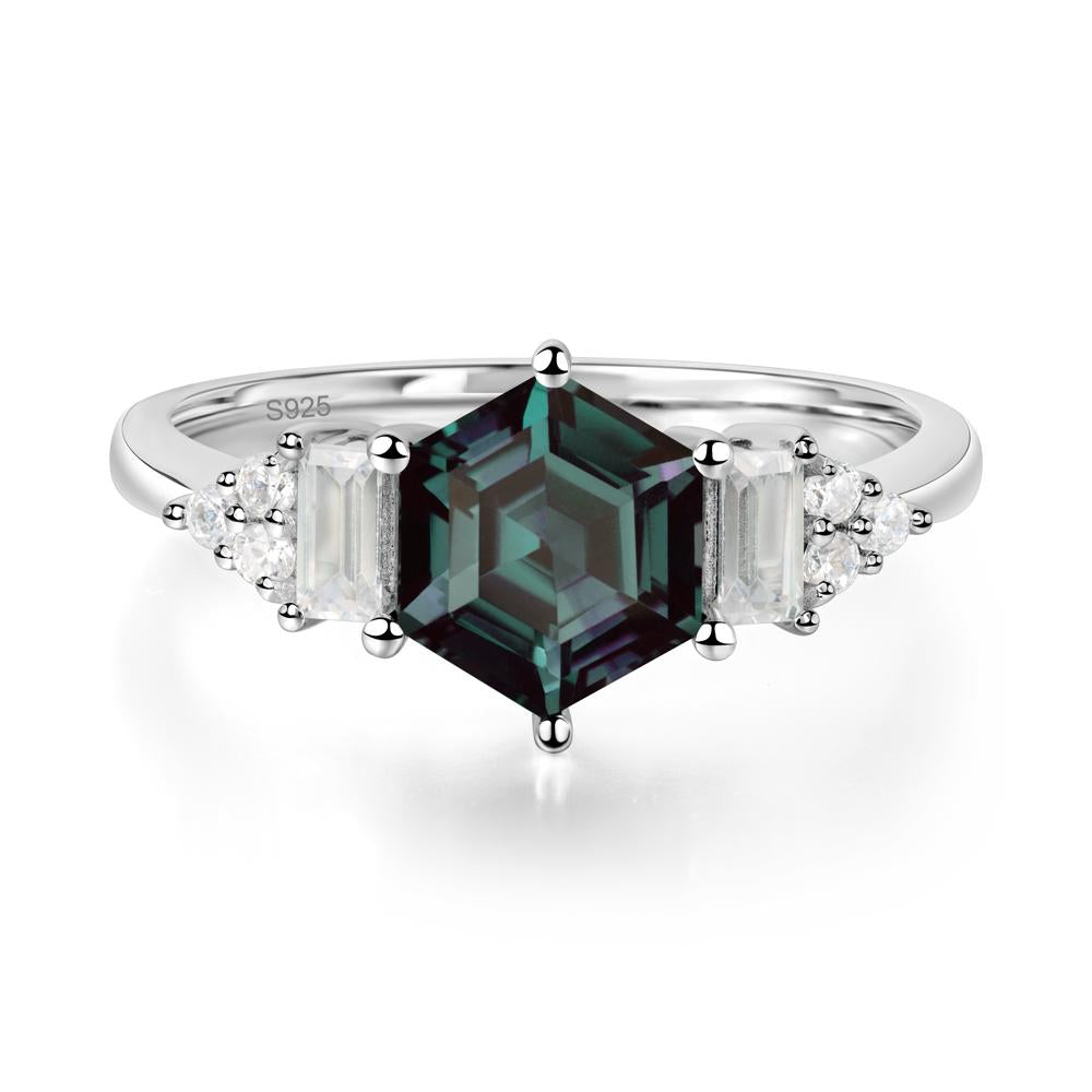Hexagon Alexandrite Ring with Baguette - LUO Jewelry #metal_sterling silver