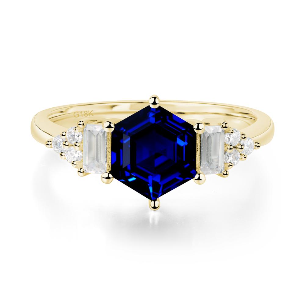Hexagon Sapphire Ring with Baguette - LUO Jewelry #metal_18k yellow gold