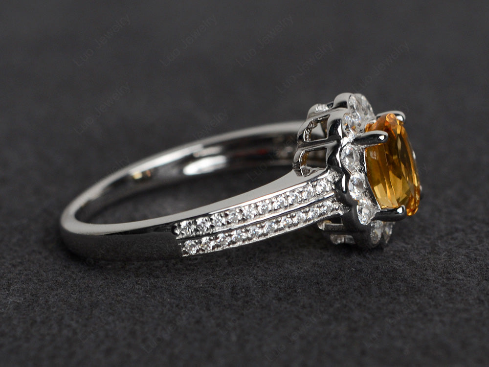 Oval Cut Citrine Flower Engagement Ring - LUO Jewelry