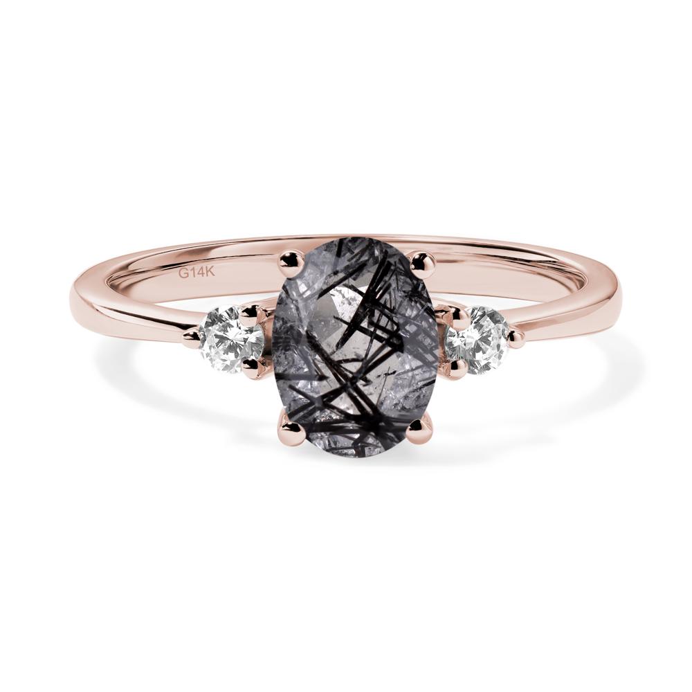 Trilogy Oval Black Rutilated Quartz Ring - LUO Jewelry #metal_14k rose gold