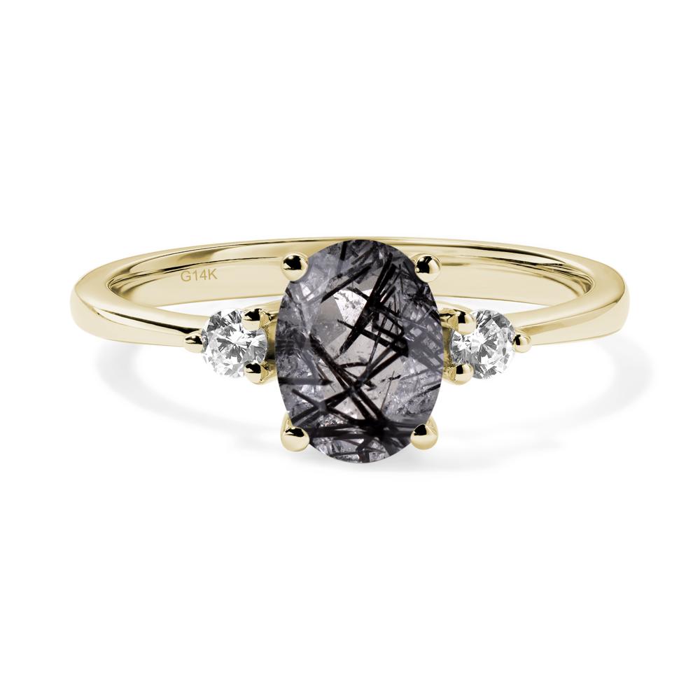 Trilogy Oval Black Rutilated Quartz Ring - LUO Jewelry #metal_14k yellow gold