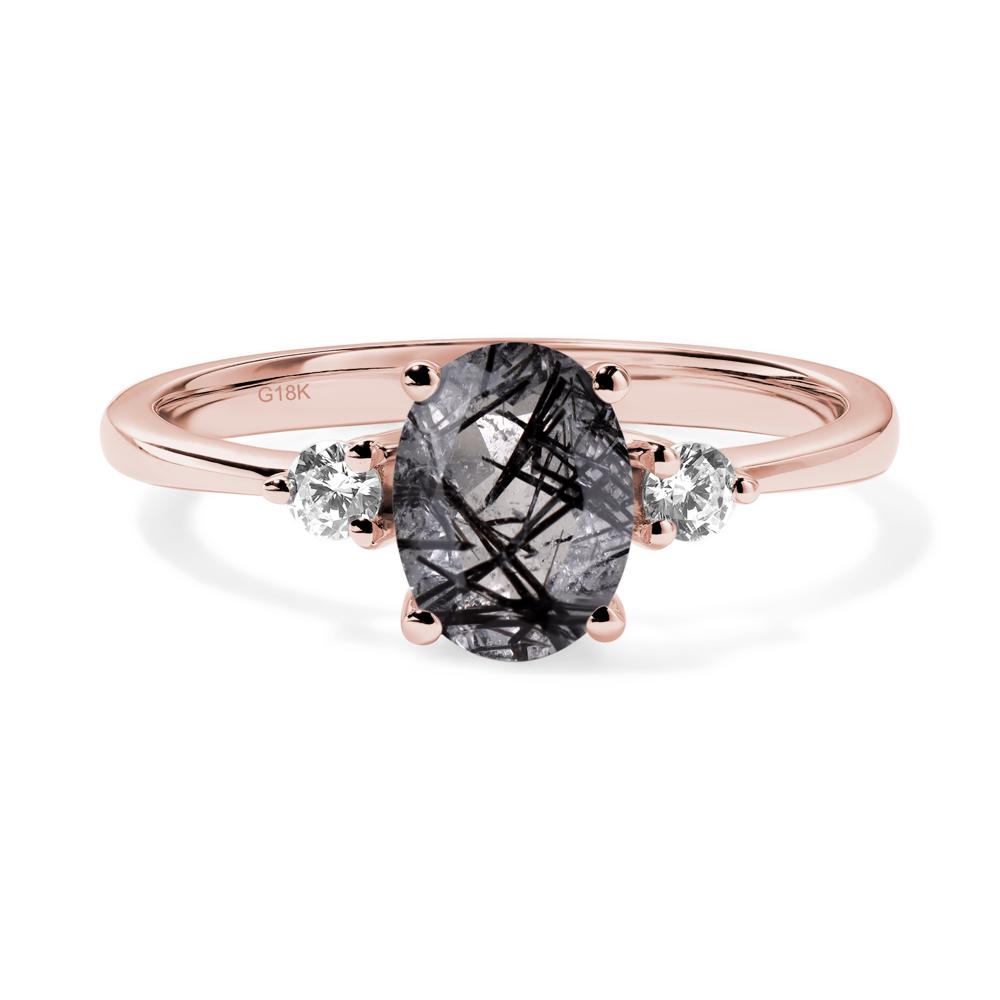 Trilogy Oval Black Rutilated Quartz Ring - LUO Jewelry #metal_18k rose gold