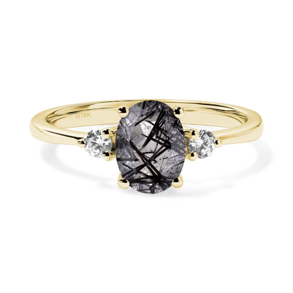 Trilogy Oval Black Rutilated Quartz Ring - LUO Jewelry #metal_18k yellow gold