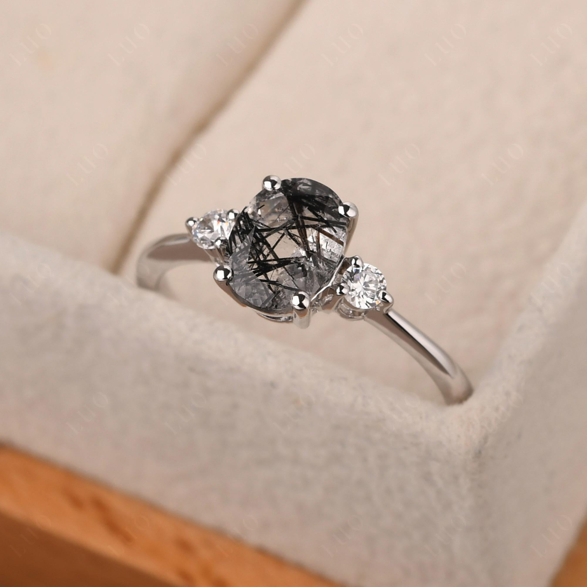 Trilogy Oval Black Rutilated Quartz Ring - LUO Jewelry