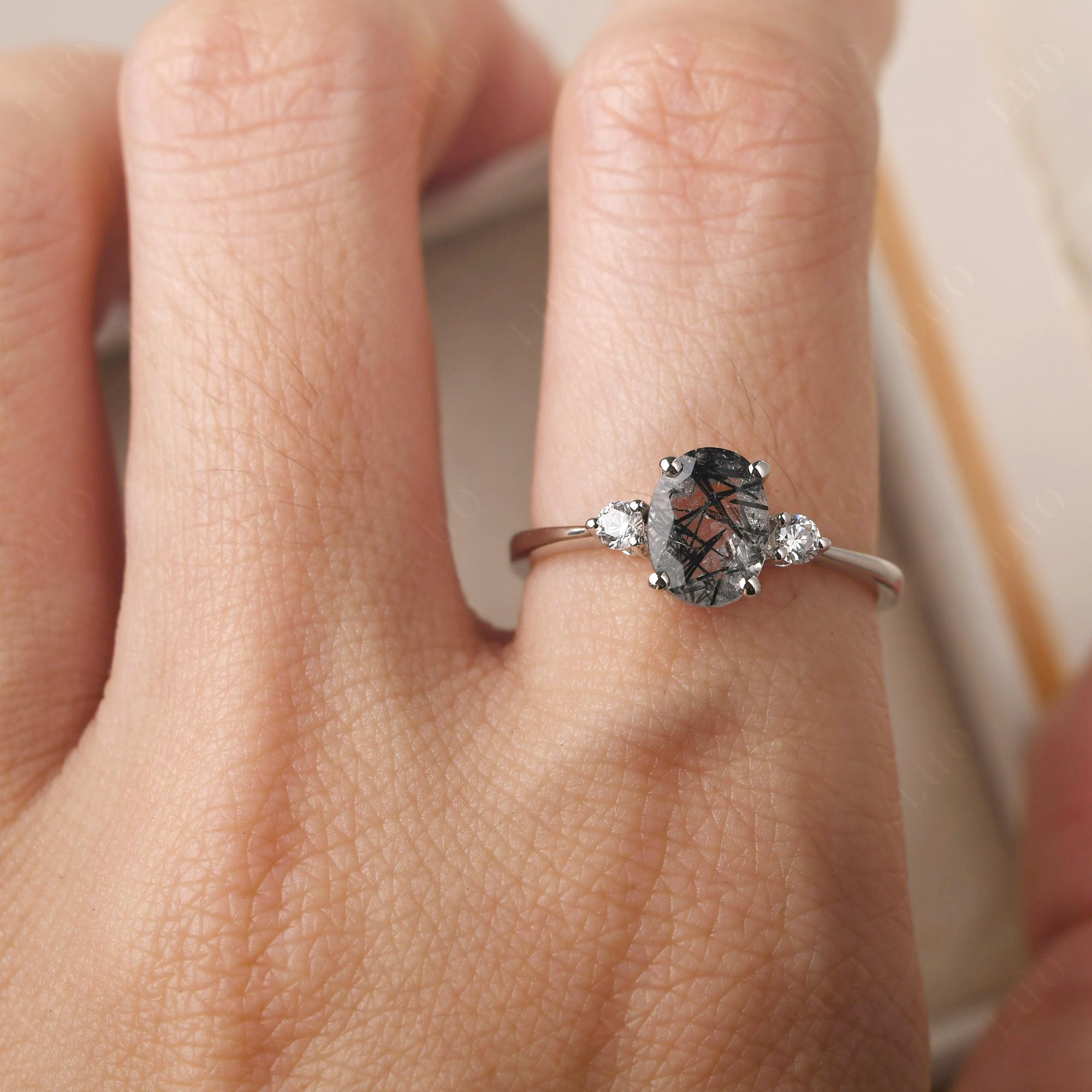Trilogy Oval Black Rutilated Quartz Ring - LUO Jewelry