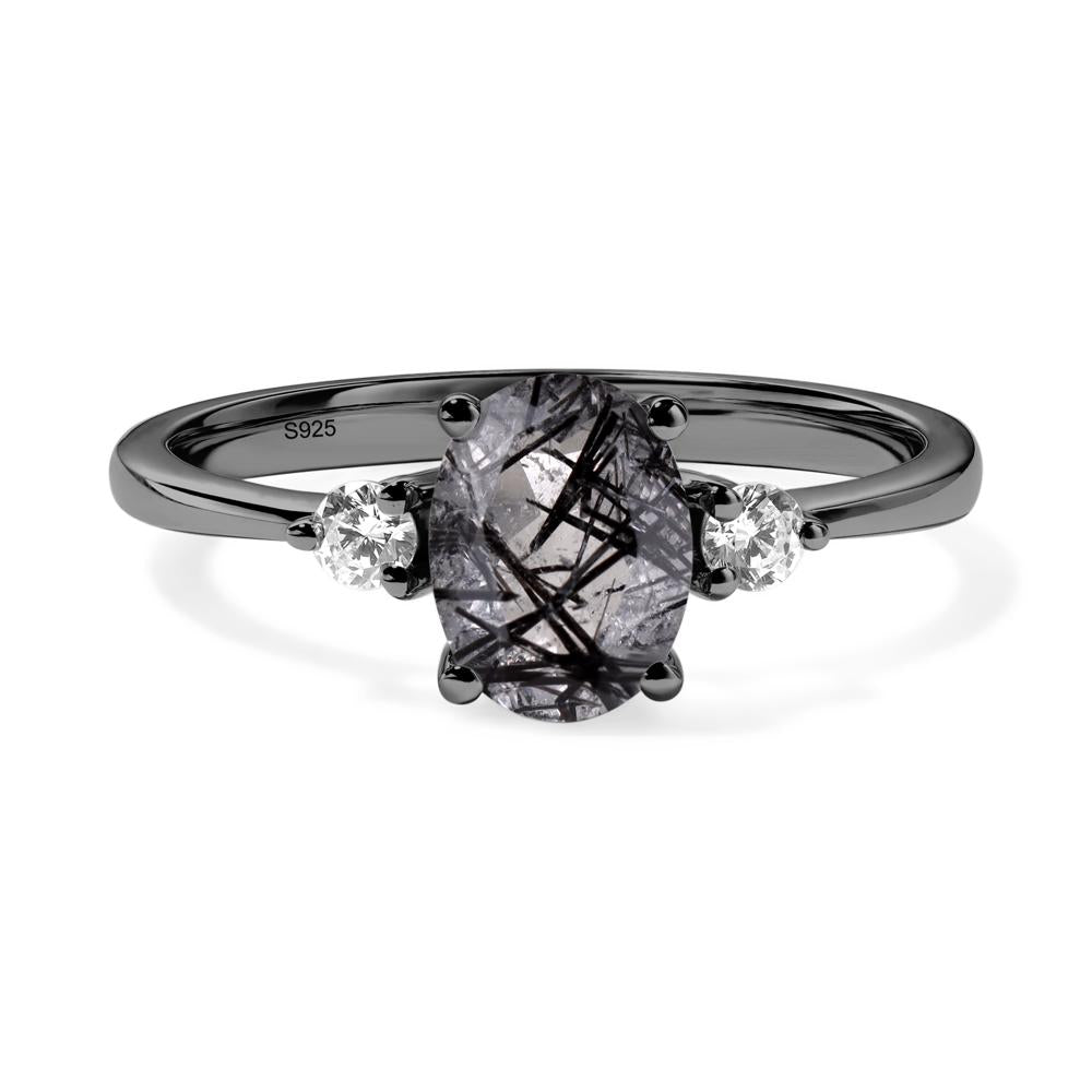 Trilogy Oval Black Rutilated Quartz Ring - LUO Jewelry #metal_black finish sterling silver