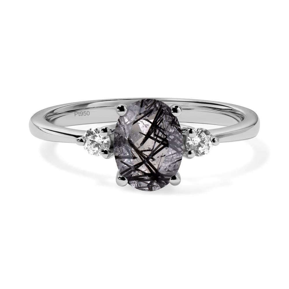 Trilogy Oval Black Rutilated Quartz Ring - LUO Jewelry #metal_platinum