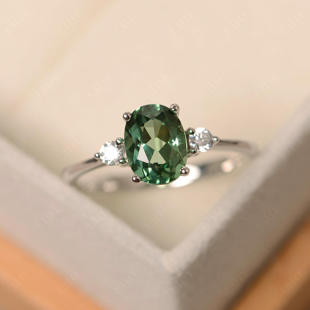 Trilogy Oval Green Sapphire Ring - LUO Jewelry