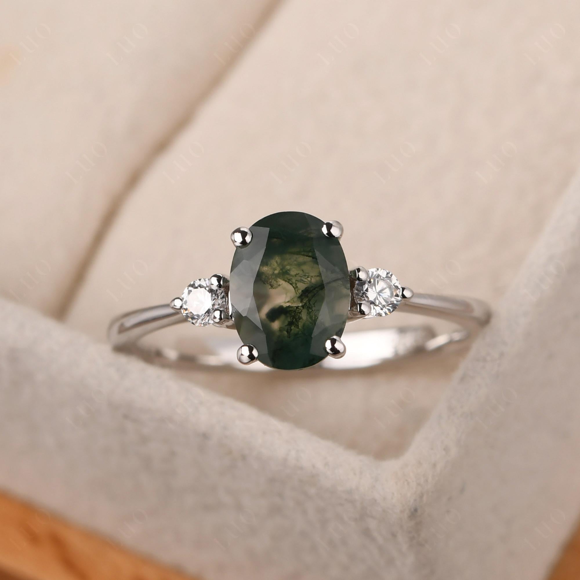 Trilogy Oval Moss Agate Ring - LUO Jewelry