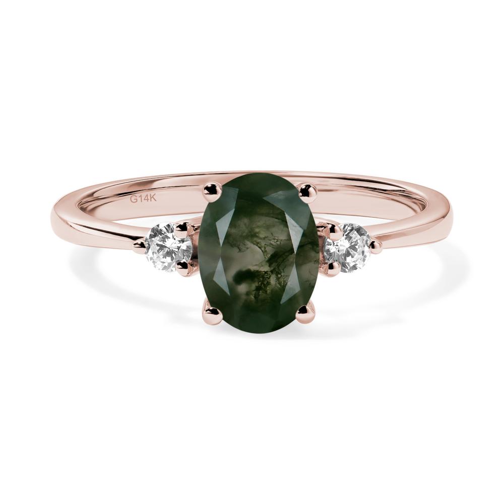 Trilogy Oval Moss Agate Ring - LUO Jewelry #metal_14k rose gold