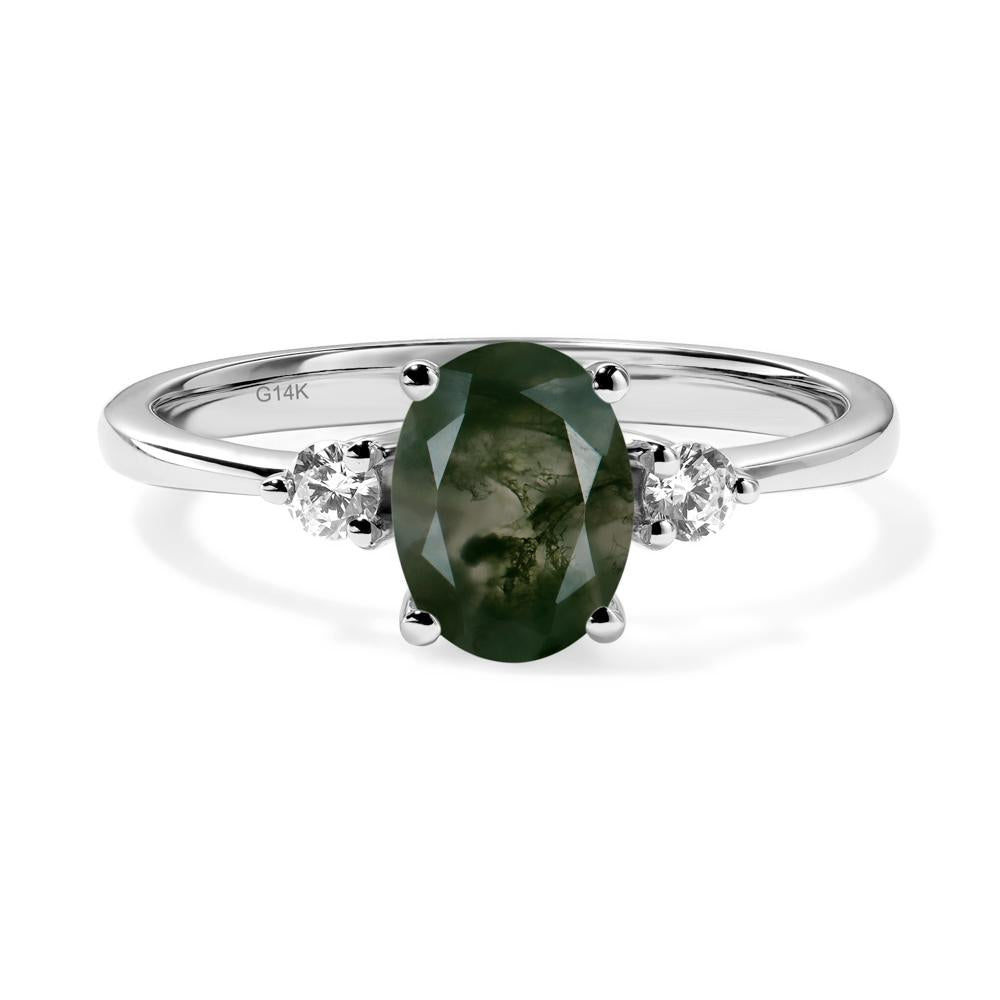 Trilogy Oval Moss Agate Ring - LUO Jewelry #metal_14k white gold