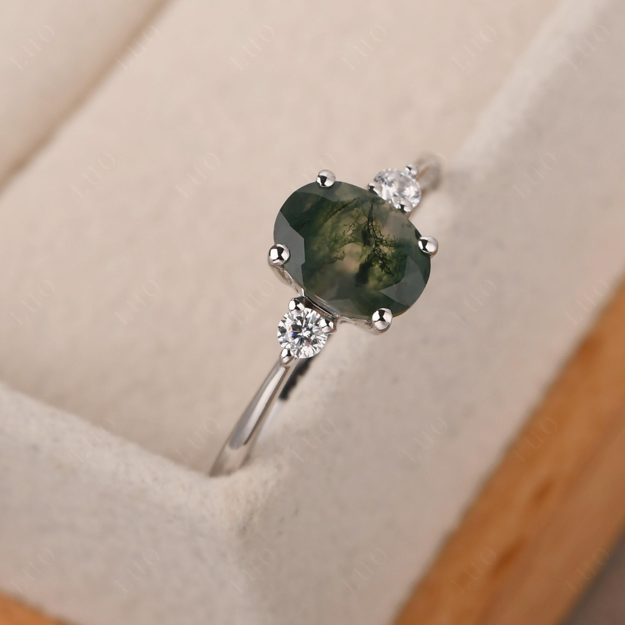 Trilogy Oval Moss Agate Ring - LUO Jewelry