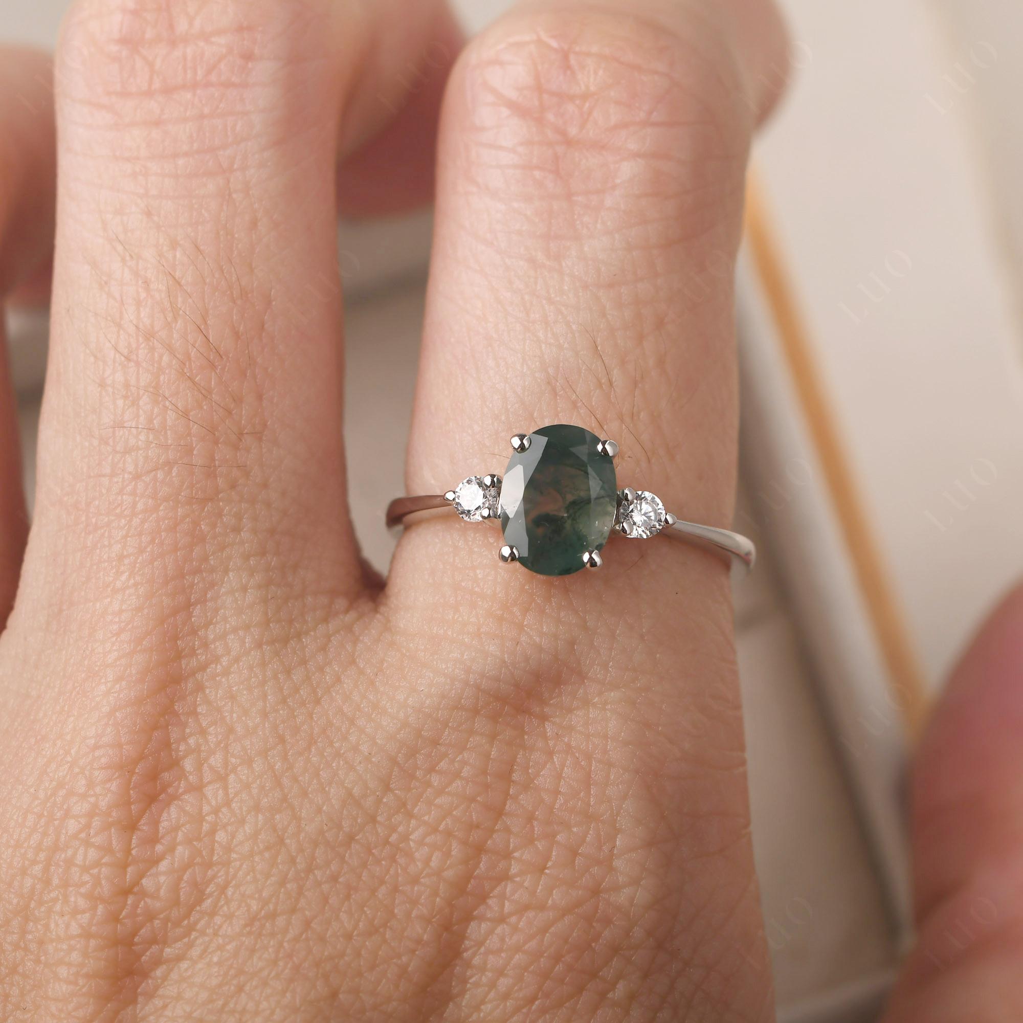 Trilogy Oval Moss Agate Ring - LUO Jewelry