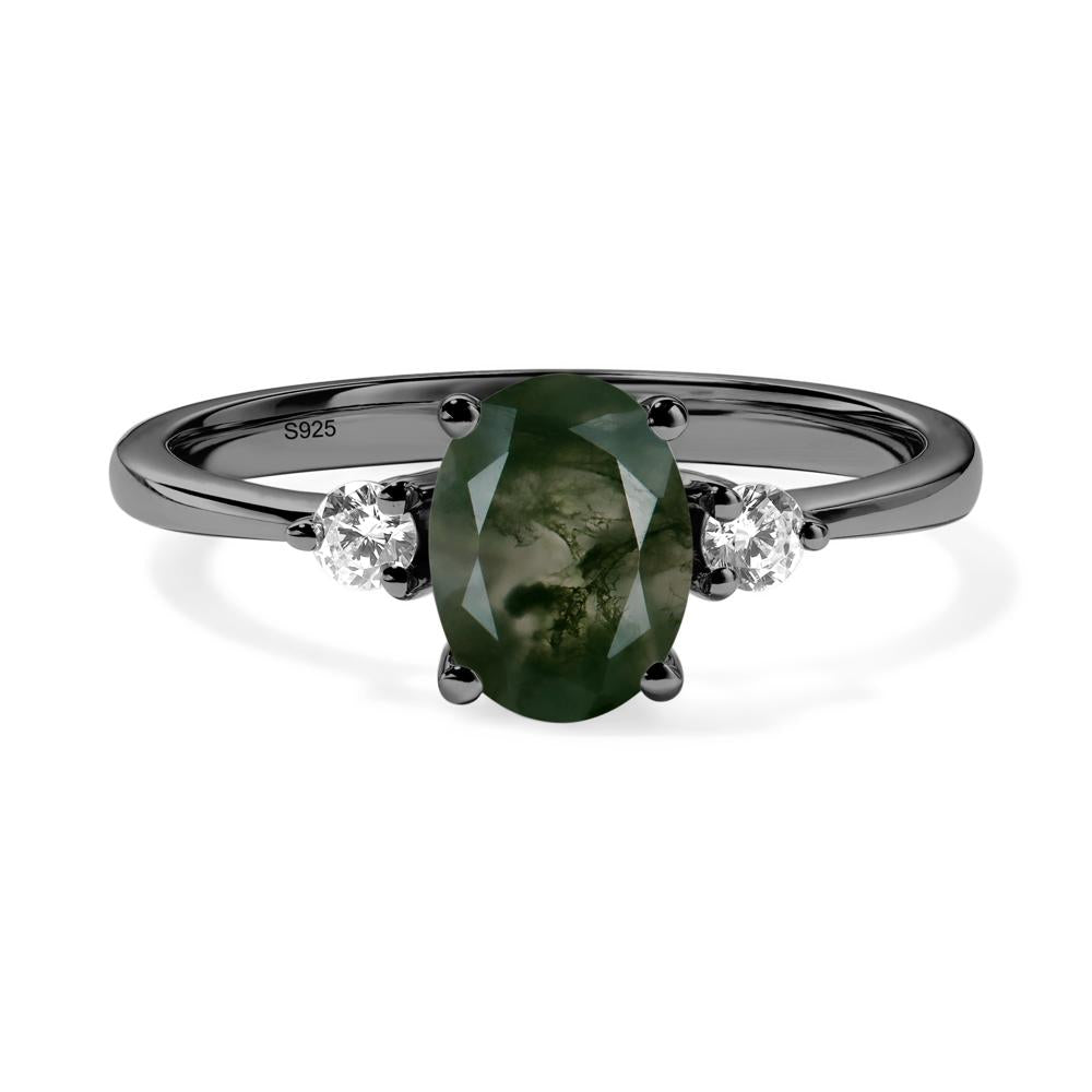 Trilogy Oval Moss Agate Ring - LUO Jewelry #metal_black finish sterling silver