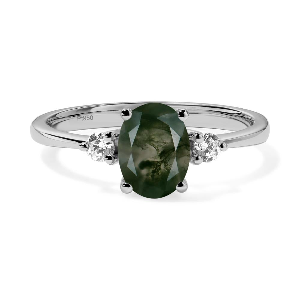 Trilogy Oval Moss Agate Ring - LUO Jewelry #metal_platinum