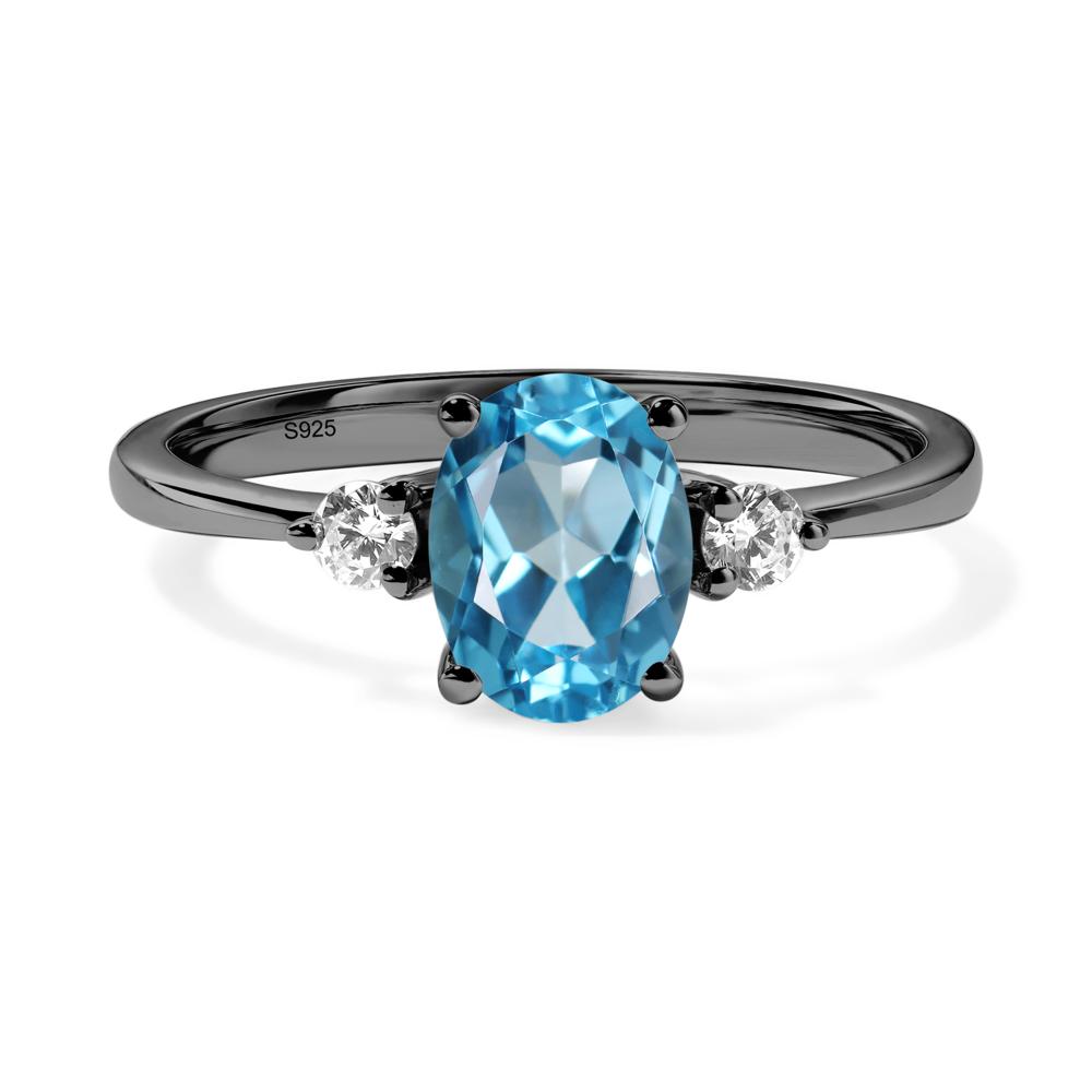Trilogy Oval Swiss Blue Topaz Ring - LUO Jewelry #metal_black finish sterling silver