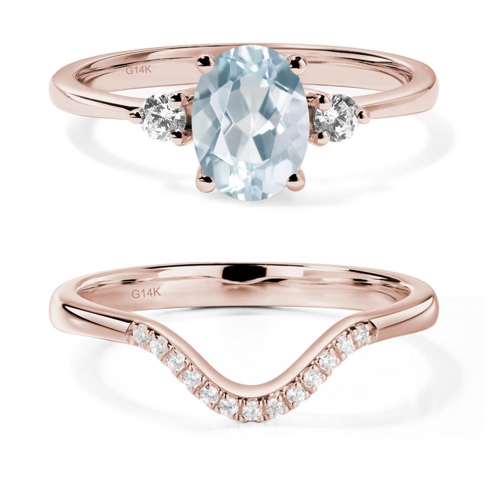 Trilogy Oval Aquamarine Ring - LUO Jewelry #metal_14k rose gold