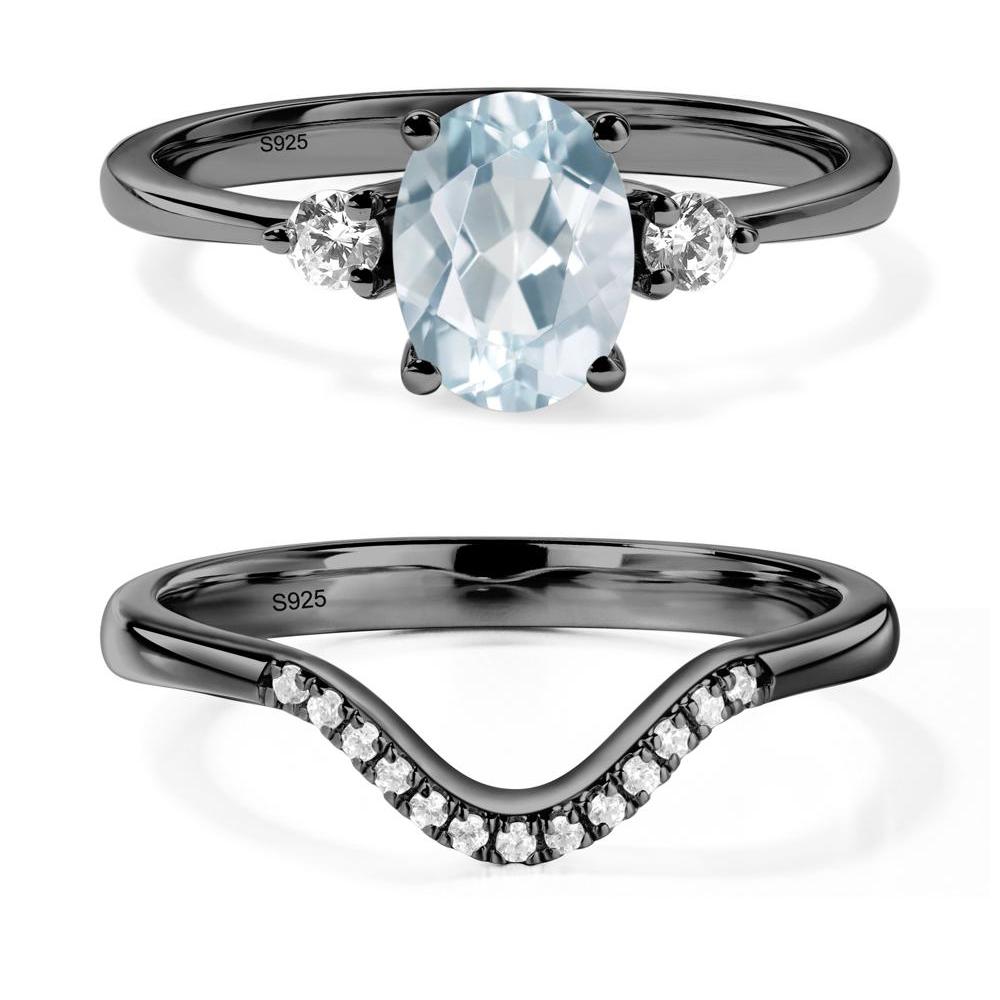 Trilogy Oval Aquamarine Ring - LUO Jewelry #metal_black finish sterling silver