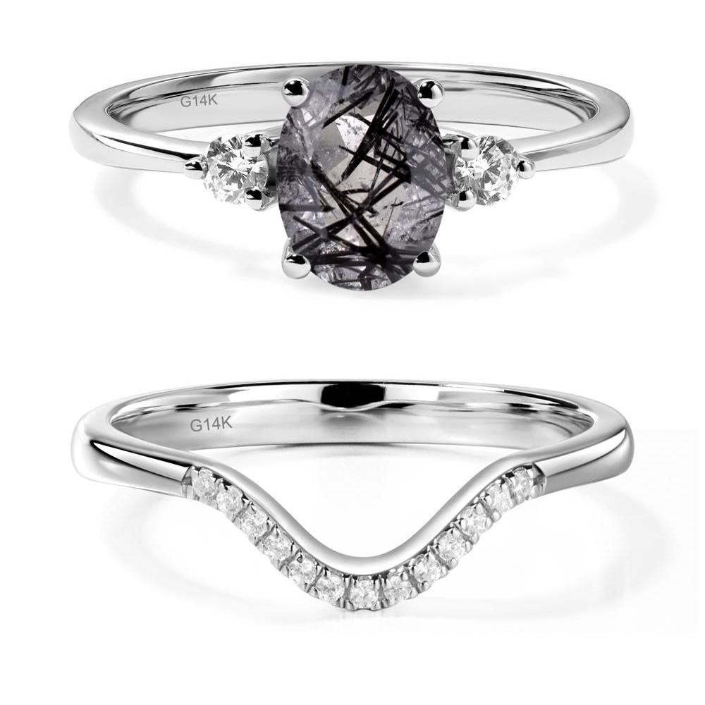 Trilogy Oval Black Rutilated Quartz Ring - LUO Jewelry #metal_14k white gold