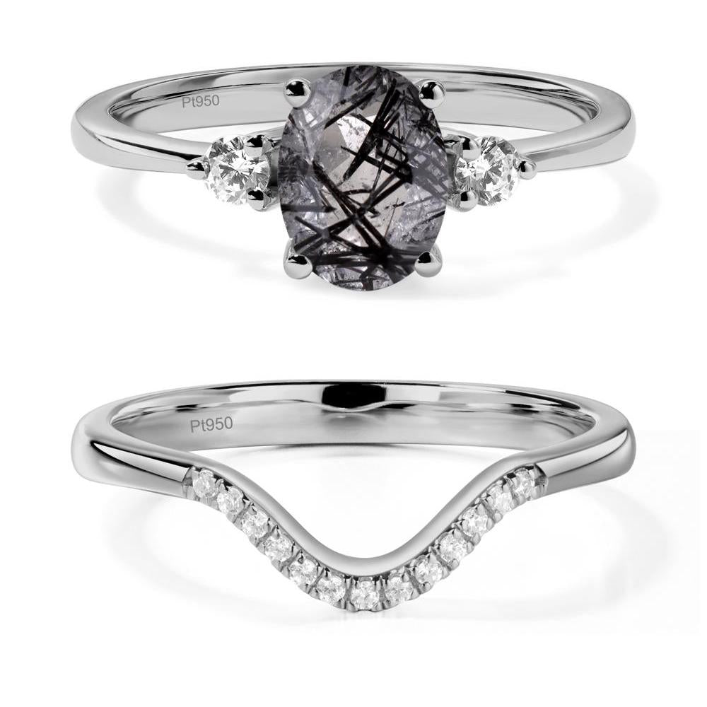 Trilogy Oval Black Rutilated Quartz Ring - LUO Jewelry #metal_platinum