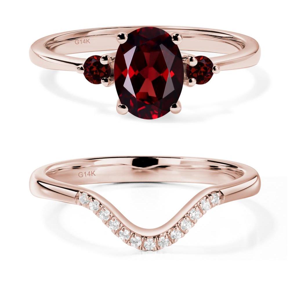 Trilogy Oval Garnet Ring - LUO Jewelry #metal_14k rose gold