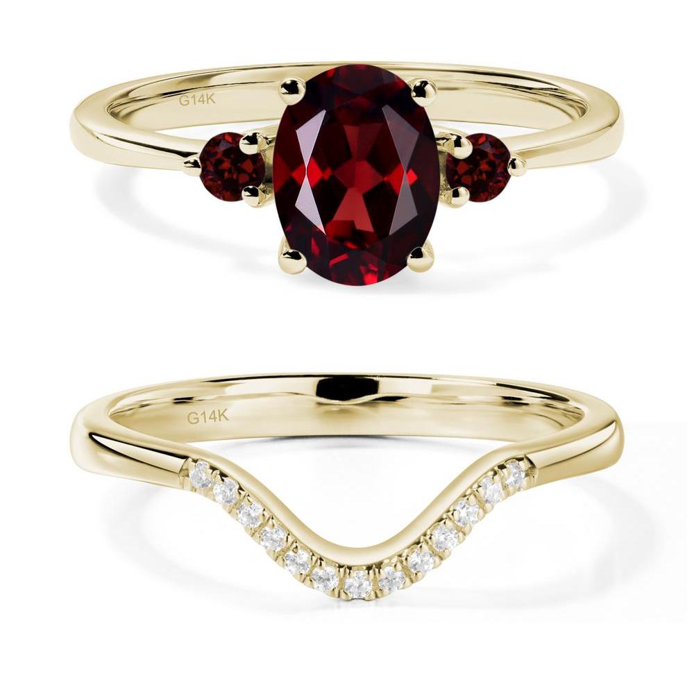 Trilogy Oval Garnet Ring - LUO Jewelry #metal_14k yellow gold