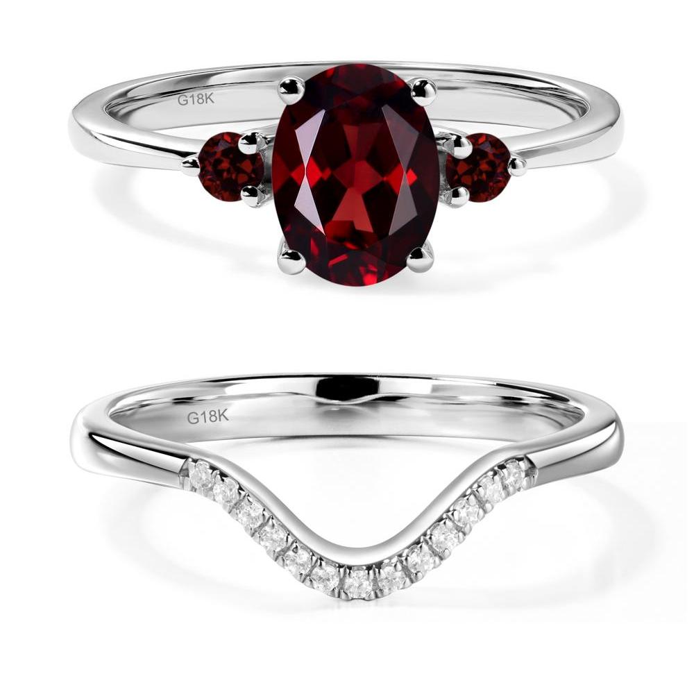 Trilogy Oval Garnet Ring - LUO Jewelry #metal_18k white gold