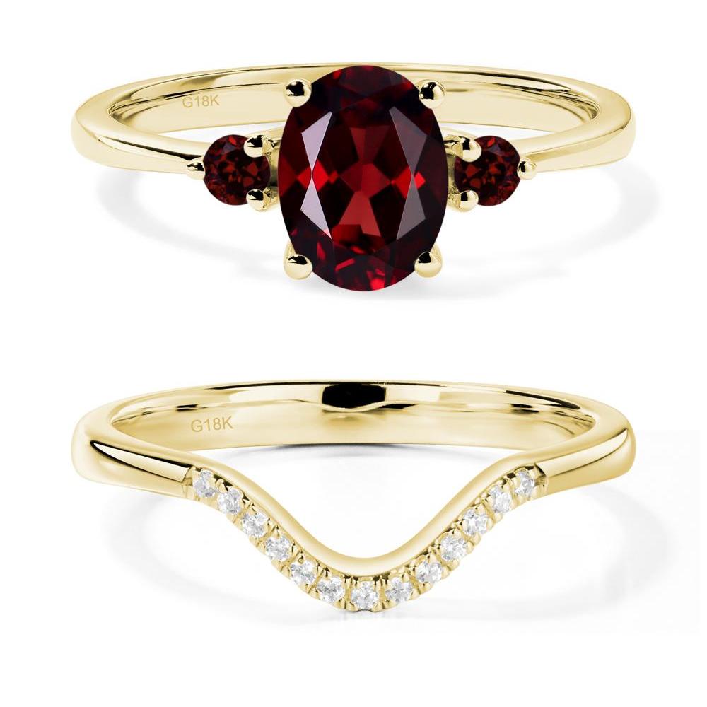 Trilogy Oval Garnet Ring - LUO Jewelry #metal_18k yellow gold