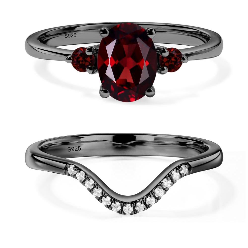 Trilogy Oval Garnet Ring - LUO Jewelry #metal_black finish sterling silver
