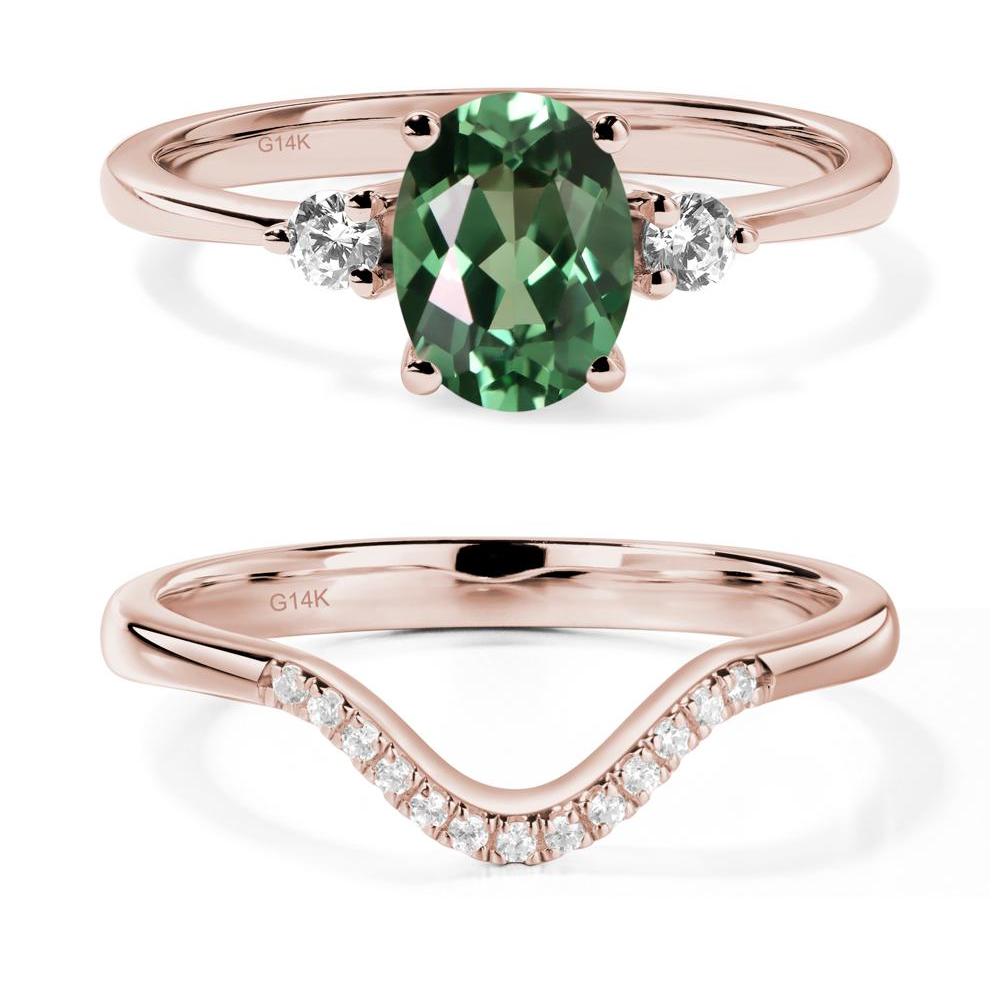 Trilogy Oval Green Sapphire Ring - LUO Jewelry #metal_14k rose gold