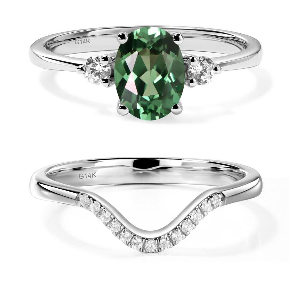 Trilogy Oval Green Sapphire Ring - LUO Jewelry #metal_14k white gold