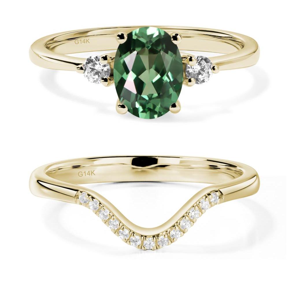 Trilogy Oval Green Sapphire Ring - LUO Jewelry #metal_14k yellow gold