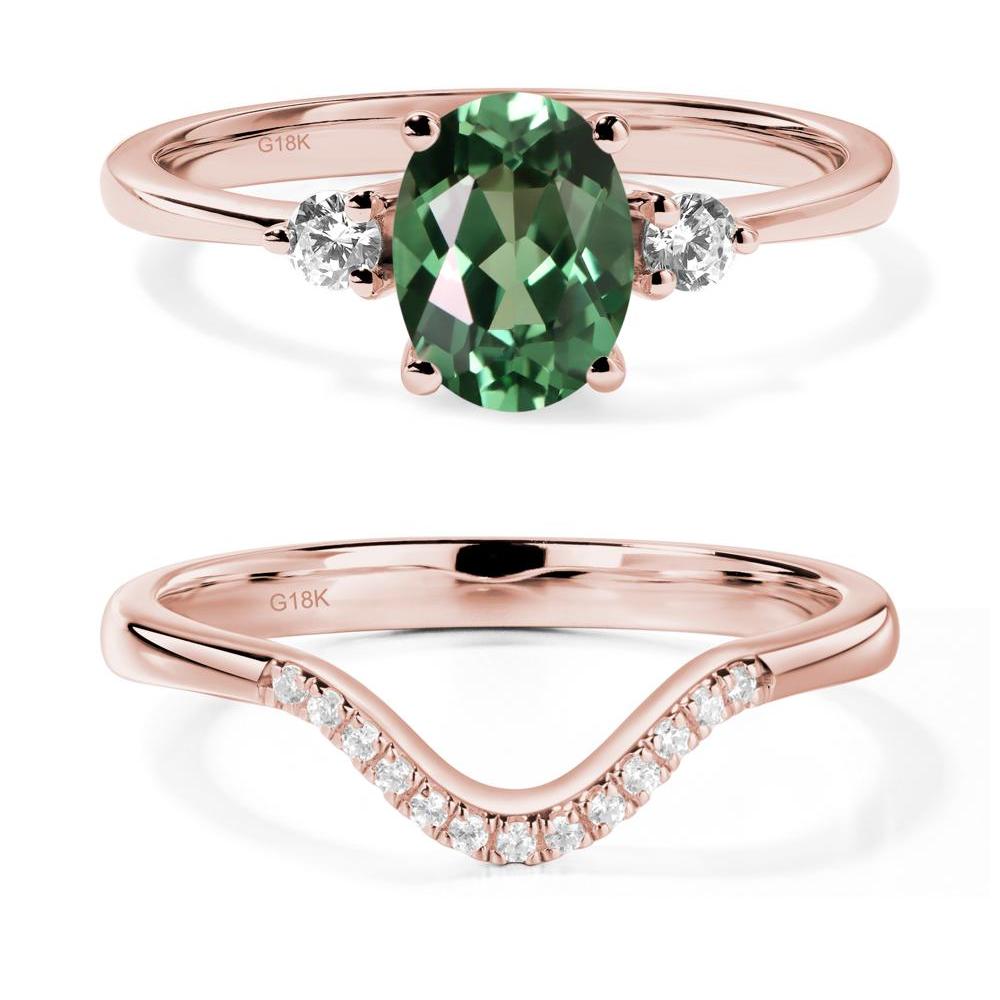Trilogy Oval Green Sapphire Ring - LUO Jewelry #metal_18k rose gold
