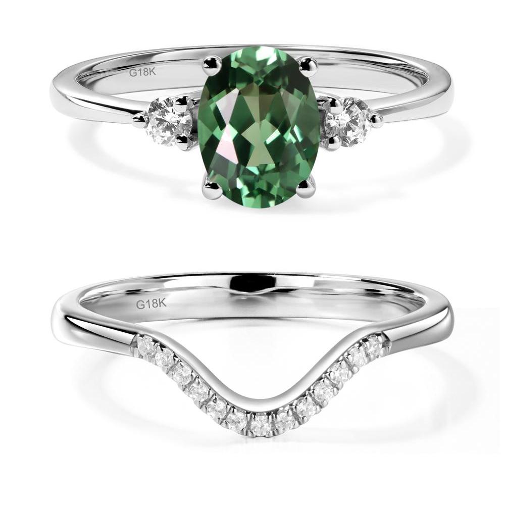 Trilogy Oval Green Sapphire Ring - LUO Jewelry #metal_18k white gold