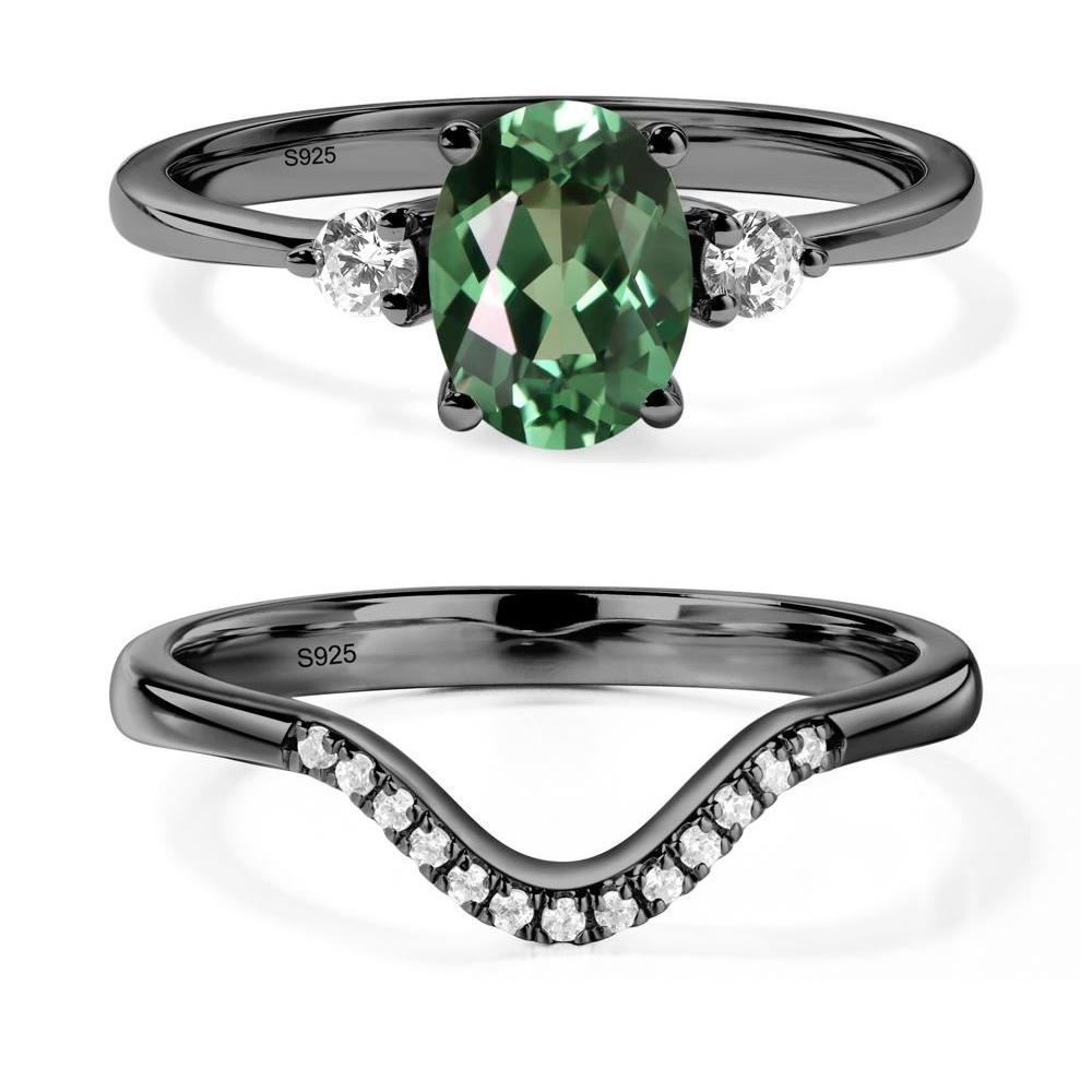 Trilogy Oval Green Sapphire Ring - LUO Jewelry #metal_black finish sterling silver