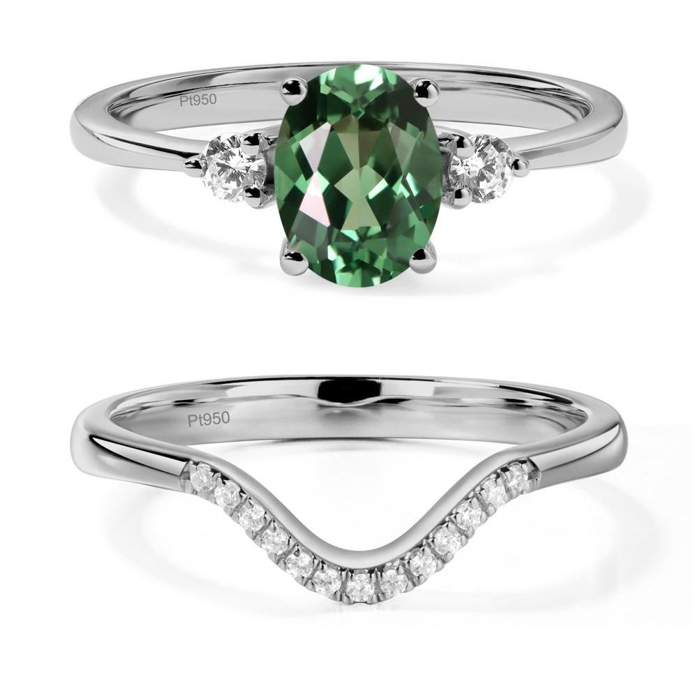 Trilogy Oval Green Sapphire Ring - LUO Jewelry #metal_platinum