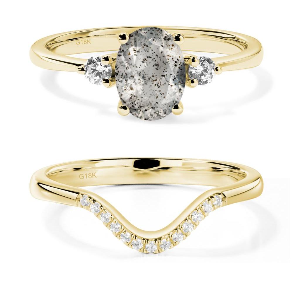 Simple Trilogy Oval Herkimer Diamond Ring - LUO Jewelry #metal_18k yellow gold