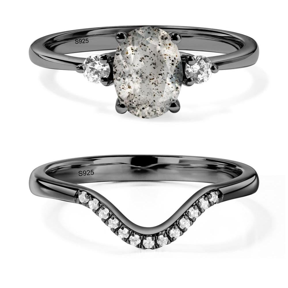 Simple Trilogy Oval Herkimer Diamond Ring - LUO Jewelry #metal_black finish sterling silver