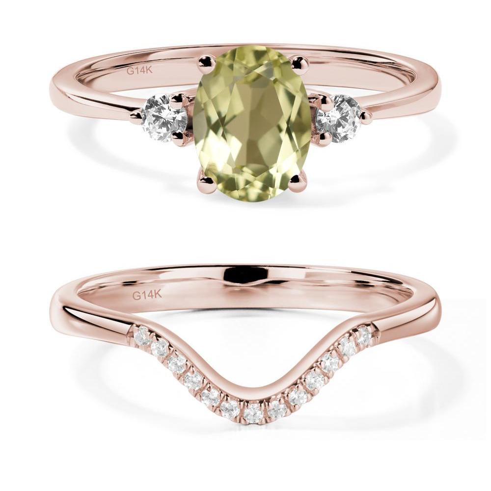 Trilogy Oval Lemon Quartz Ring - LUO Jewelry #metal_14k rose gold