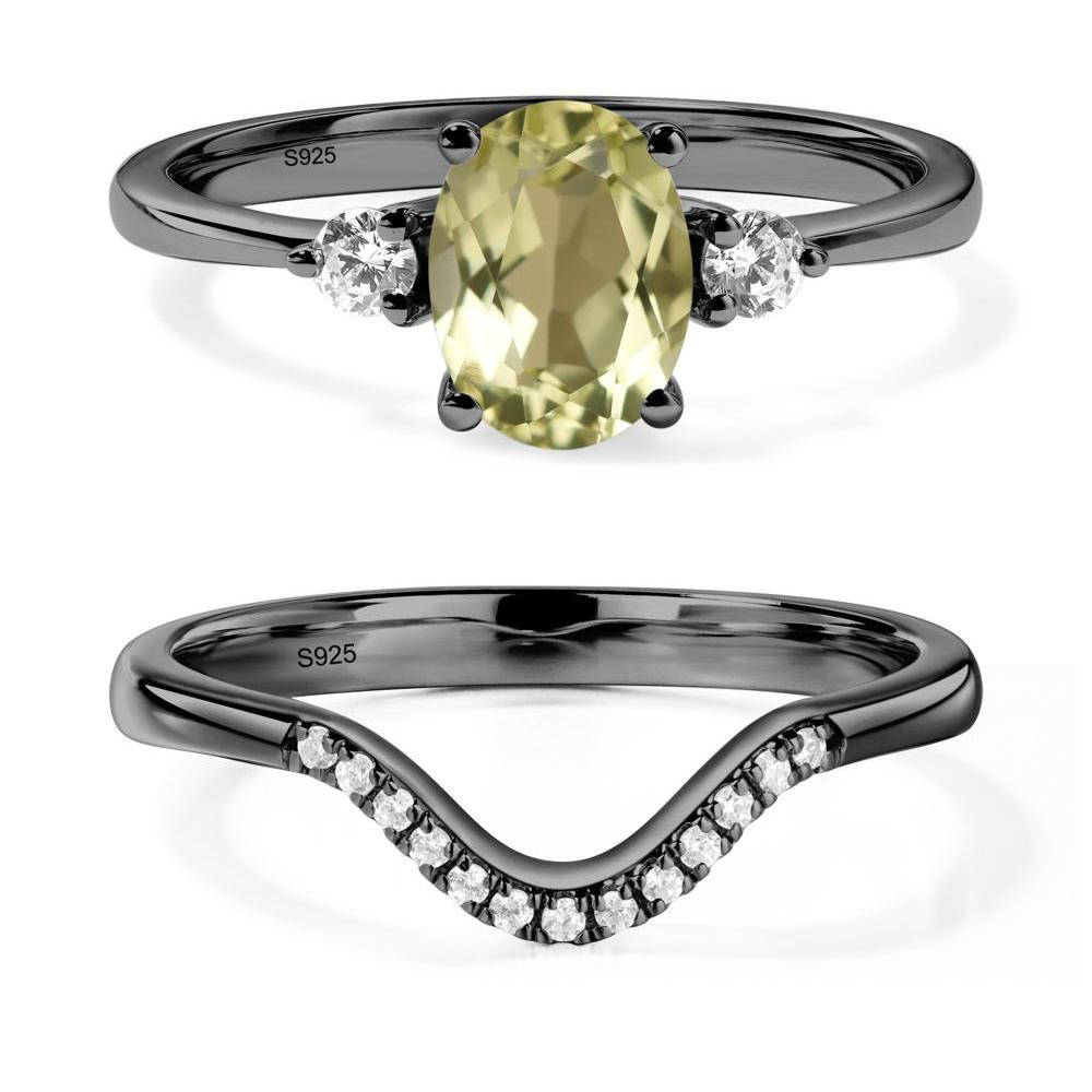 Trilogy Oval Lemon Quartz Ring - LUO Jewelry #metal_black finish sterling silver