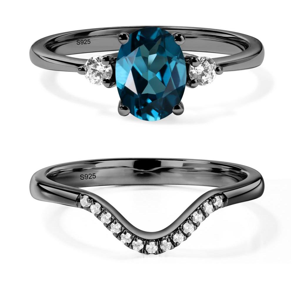 Trilogy Oval London Blue Topaz Ring - LUO Jewelry #metal_black finish sterling silver