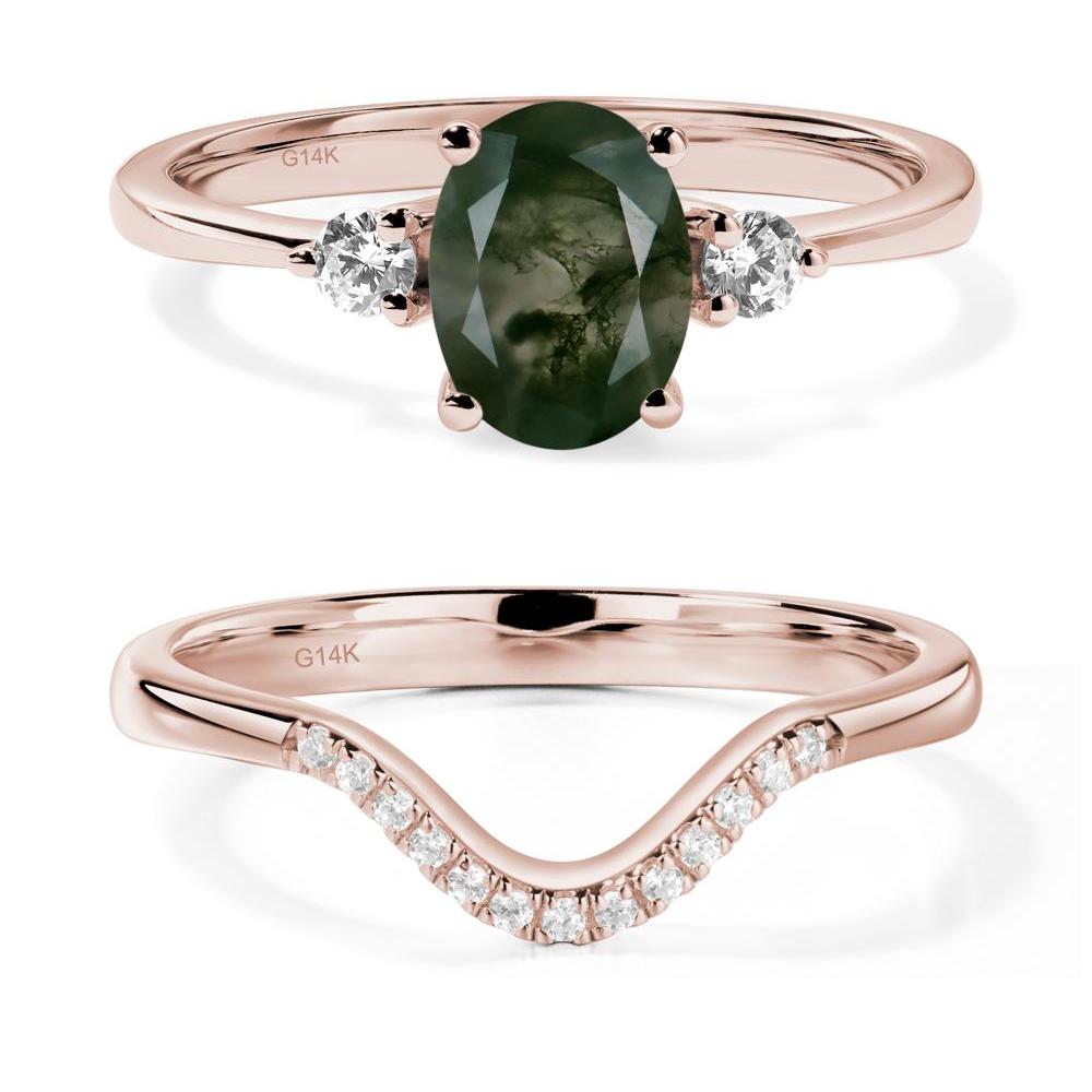Trilogy Oval Moss Agate Ring - LUO Jewelry #metal_14k rose gold