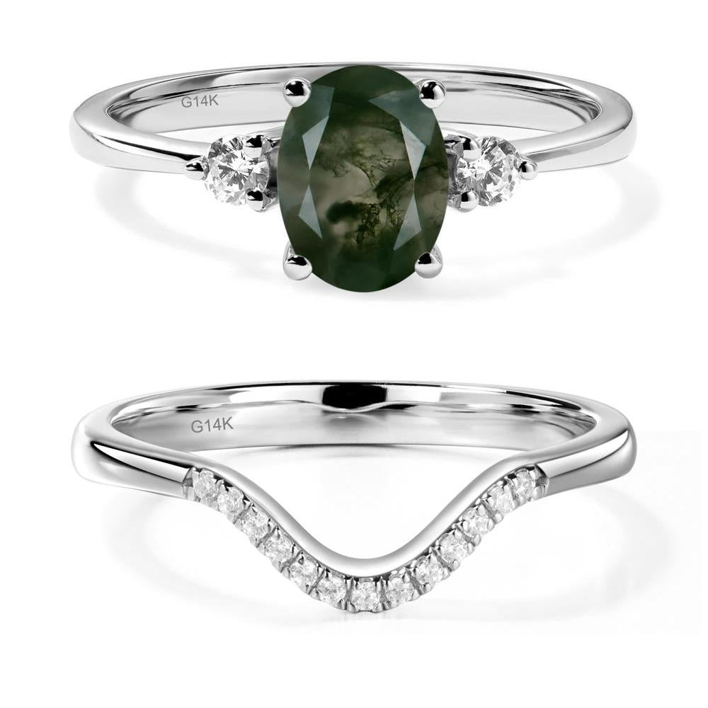 Trilogy Oval Moss Agate Ring - LUO Jewelry #metal_14k white gold