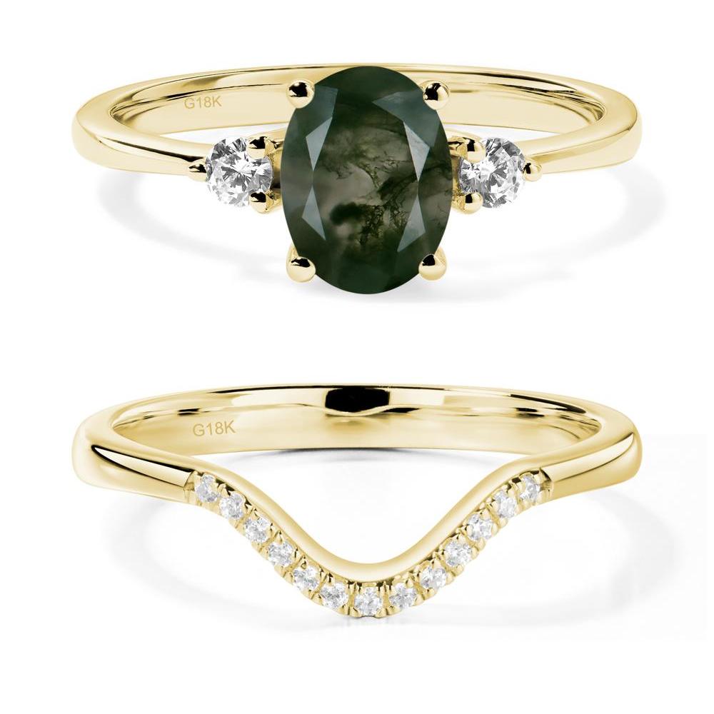 Trilogy Oval Moss Agate Ring - LUO Jewelry #metal_18k yellow gold