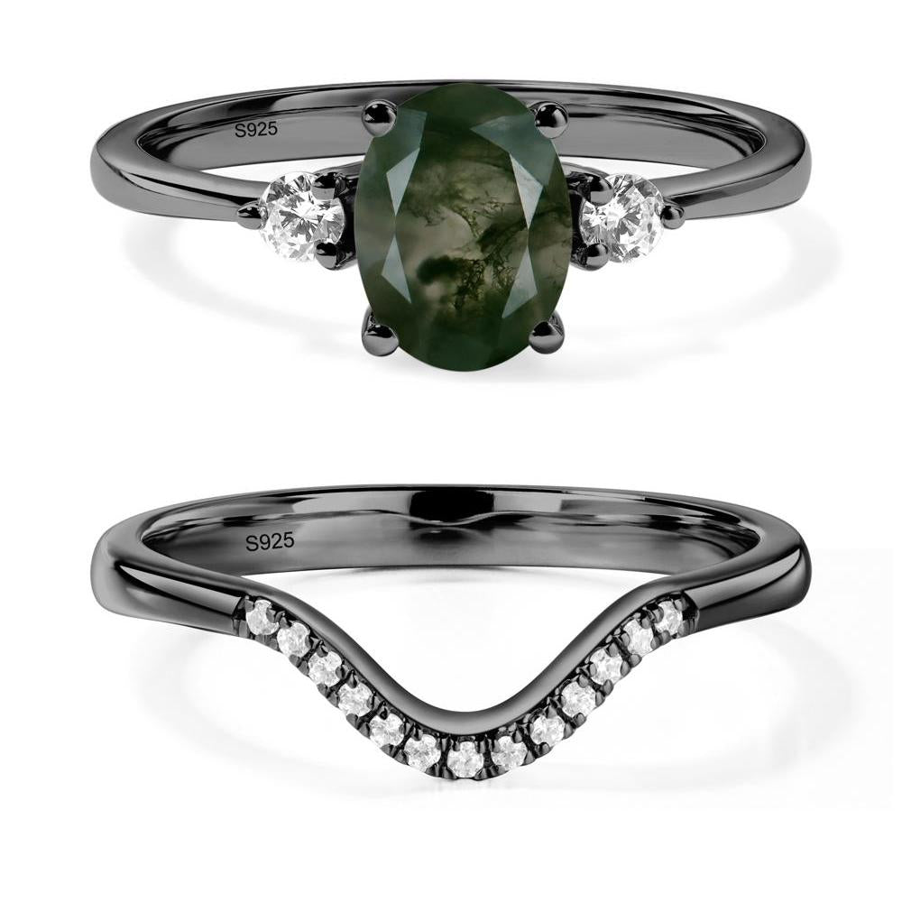 Trilogy Oval Moss Agate Ring - LUO Jewelry #metal_black finish sterling silver