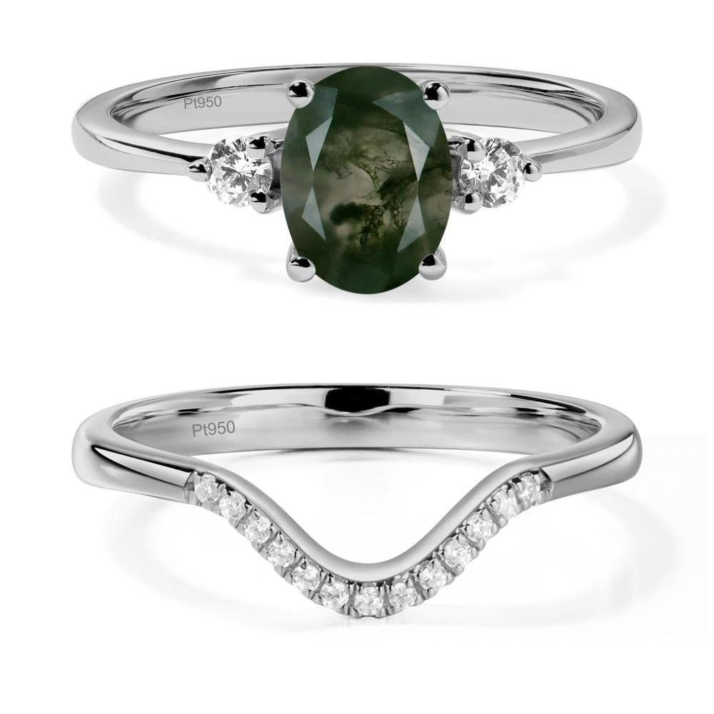 Trilogy Oval Moss Agate Ring - LUO Jewelry #metal_platinum