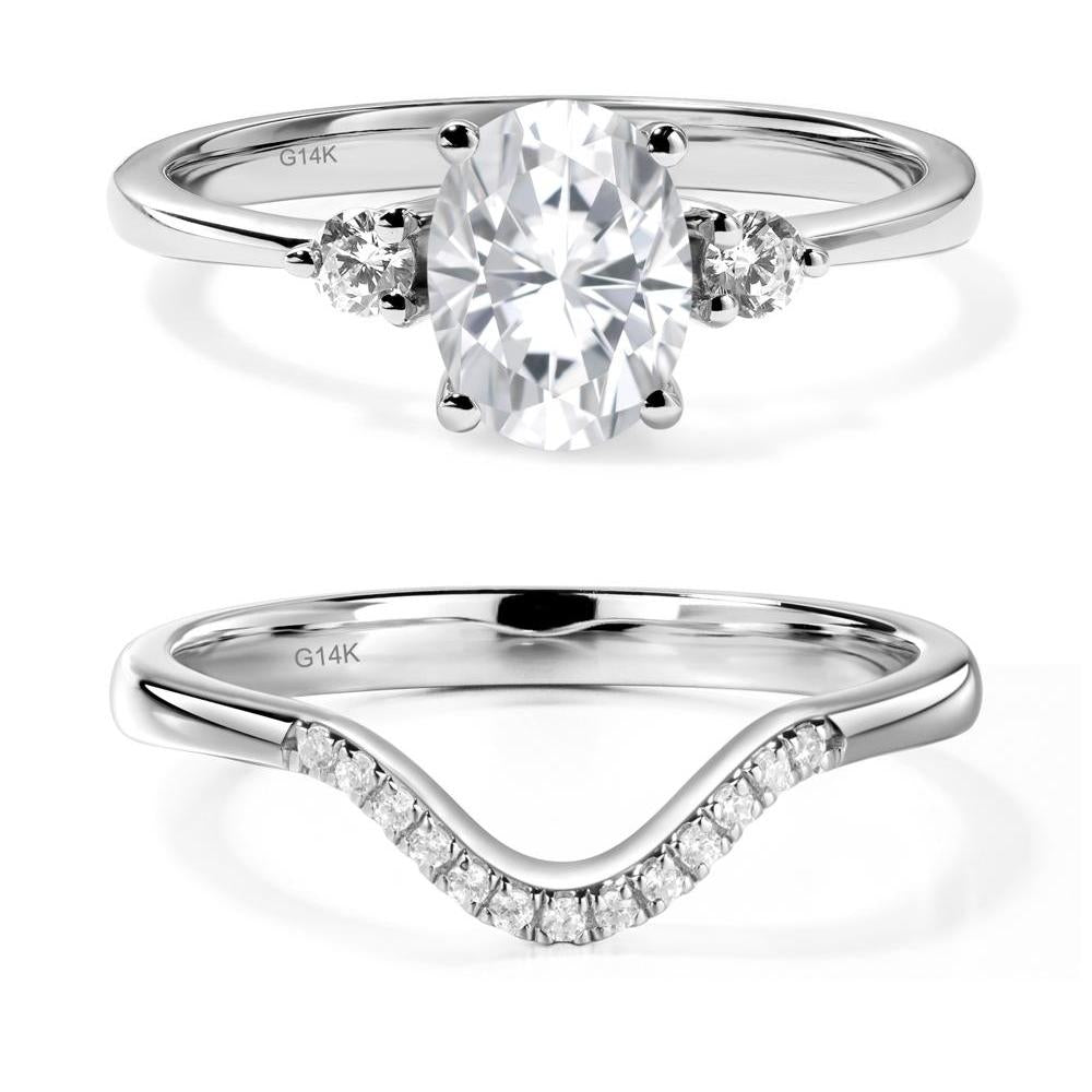 Trilogy Oval Moissanite Ring - LUO Jewelry #metal_14k white gold