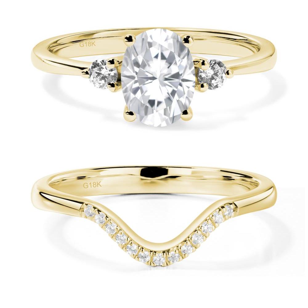 Trilogy Oval Moissanite Ring - LUO Jewelry #metal_18k yellow gold