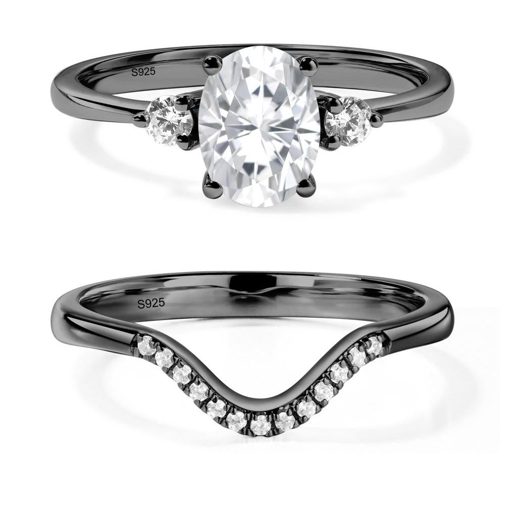 Trilogy Oval Moissanite Ring - LUO Jewelry #metal_black finish sterling silver